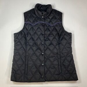 Roper Black Quilted Western Vest‎ Women's XL Snap Front Purple Trim Padded